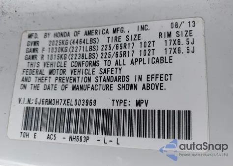 2014 Honda Cr-V Ex-L z USA, uszkodzony, nr VIN 5J6RM3H7XEL003969